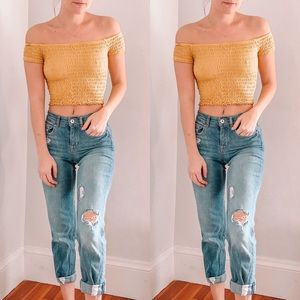 Ruched Yellow Crop Top